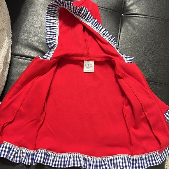 Red Hooded Jacket with Checkered Trim - Picture 4 of 5